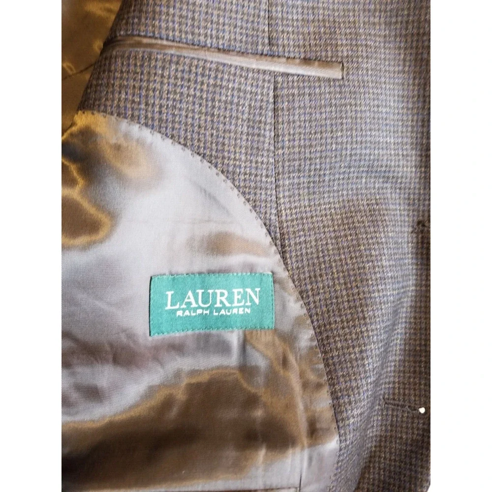 Mens Blazer-LAUREN RALPH LAUREN-brown houndstooth 100% wool 2 button lined-44R